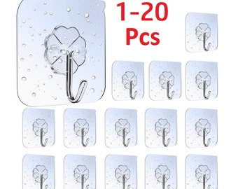 1-20 Self Adhesive Strong Sticky Hooks Heavy Duty Wall Seamless Transparent Hook