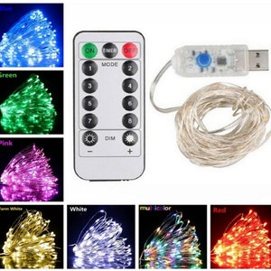 Fairy Lights USB Powered LED Copper Wire String Xmas Tree Party Remote Control Fun 2M 5M and 10M, White, Pink. Blue, Green Birthday New Year