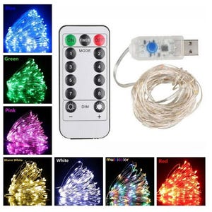 Fairy Lights USB Powered LED Copper Wire String Xmas Tree Party Remote Control Fun 2M 5M and 10M, White, Pink. Blue, Green Birthday New Year
