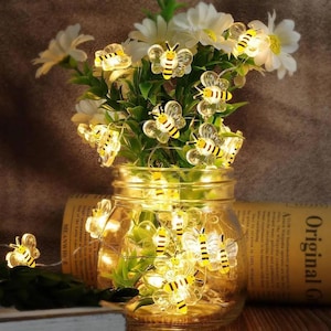 Honey Bee String Lights, Warm White LED Fairy Lights, Battery Operated