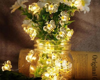 Honey Bee String Lights, Warm White LED Fairy Lights, Battery Operated