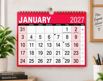 2027 Wall Calendar Easy View Monthly Planner Large 27 x 22cm Home Office Organise Spiral New Year