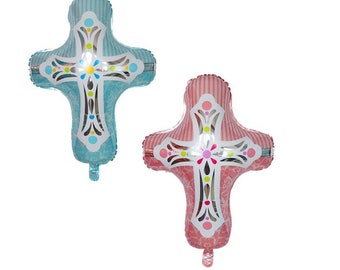 Globo con forma de cruz, color azul y rosa, 71 cm, decoración para celebraciones religiosas