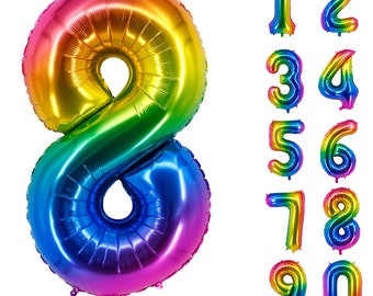 Globo gigante de aluminio con números de arcoíris de 40 pulgadas, decoración para fiestas
