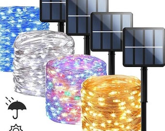 Guirnalda de luces LED solares de alambre de cobre, impermeables, para jardín, boda, patio, decoración navideña