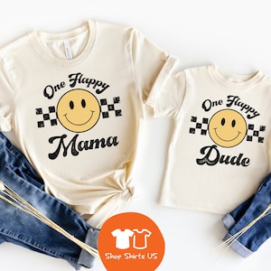 Mama und ich Shirts, 1. Geburtstag - One Happy Dude Geburtstag Shirts, Smiley Face Matching Birthday Outfit, One Happy Daddy Mama Familie T-Shirts