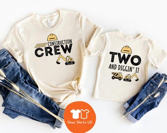 Two and Diggin' It, Construction Crew Shirts, Matching Construction Shirts, Excavator 2nd Birthday, Bday Boy Shirt, Dump Truck Birthday
