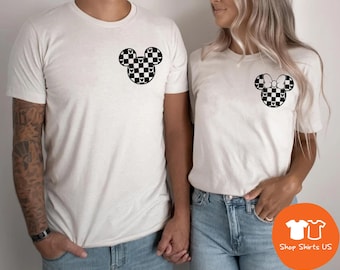 Retro Disney Shirts, Mickey Minnie Checkered Shirt, Disneyworld Family Shirts, Mickey Mouse Tees, Disney Tee, Disney Shirts, Disneyland