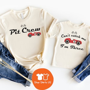 Chemises de voiture de course pour le 3e anniversaire, chemise pour l&#39;équipage de conduite, chemise pour garçon pour le 3e anniversaire, maman et moi, t-shirts d&#39;anniversaire de famille assortis, Cant Catch Me Im Three