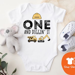 One and Diggin&#39; It, Construction Crew Shirts, Bday Boy Shirt, Birthday Matching Construction Shirts, Dump Truck Birthday, Excavator Birthday