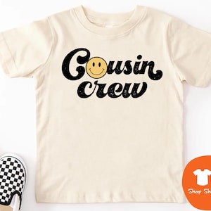 Shirts met neef en nicht met smileygezicht, shirts van neef en nicht, retro shirts met neef en nichtje voor kinderen, bijpassende shirts met ronde nichtjes voor peuters