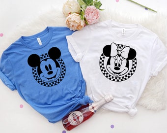 Retro Disney Shirts, Mickey kariertes Shirt, Disney Familien Shirts, Minnie Maus T-Shirts, Disneyland, Disneyworld Shirts, Daisy, Donald, Goofy