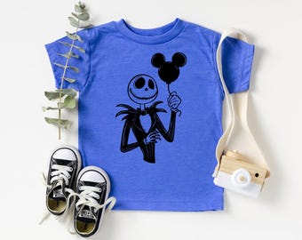 Camiseta infantil de Jack Skellington con globos, camisetas de Disney, camiseta de Pesadilla antes de Navidad, camiseta de Halloween de Disney World, camiseta de Halloween de Disneyland