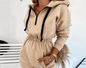 nude hoodie dress