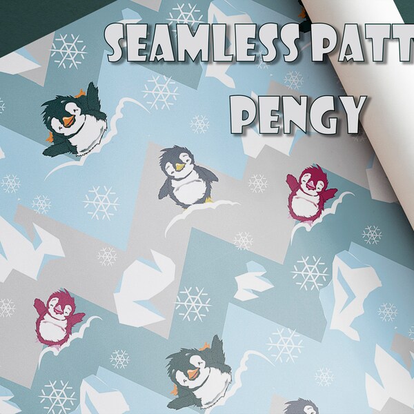 3 seamless pattern with Cute penguins in different shades.Zigzag background.Fabric pattern with penguin.Pattern fot textile print.Vector