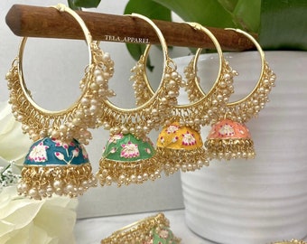 Traditional Meenakari Handcrafted Gold Plated Jhumka/Jhumki Hoop Earrings | Traditional Indian/Pakistani Meenakari Jewellery