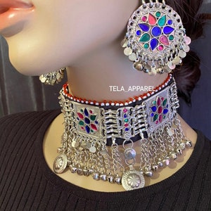 Afghan Jewellery Set - Earrings + Choker/necklace | Afghan vintage jewellery  Vintage Kuchi Choker Necklace, Kuchi Jewelry, Afghan Jewelry