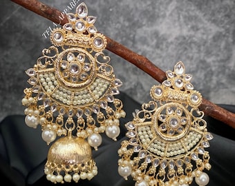 Gold indian jhumka Earrings | kundan Earrings Oversized Jhumki / Jhumka Earrings long gold indian jhumka earrings indian earring