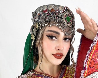 Afghan Handmade hat Afghan Jewellery Cap afghan cap with headpiece attached. Afghan jewellery hat Afghan jewelry Cap Afghani Hat/cap