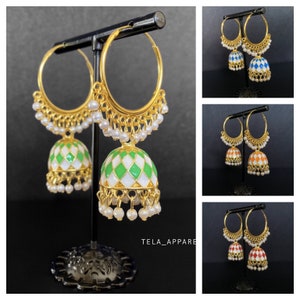 Indian Pakistani jewellery | meenakari jhumka | Bollywood style | handmade painted jewellery | Indian ethnic painted earrings | jhumka