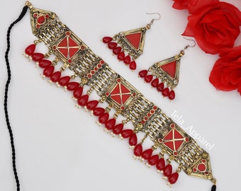 Vintage Afghan Jewellery Set Afghan Choker Necklace Earrings Headpiece ...