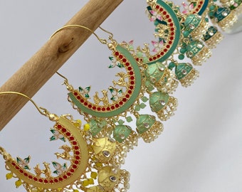 Meenakari Hoops Long Dangler Earrings. Floral Design Imitation Gold Earring Multiple Colours