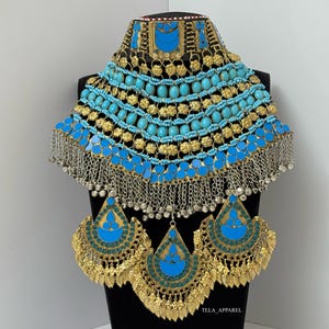 Turqouise Afghan Jewellery set 3 piece afghani jewelry set Firoza Afghan jewelry set Vintage Kuchi earring  headpiece Jewelry Afghan Jewelry