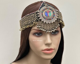 Golden Unique Matha Patti, Handmade Afghan Head Piece, Ethnic Hair Ornament, Afghan Kuchi Bells Matha Patti, Headpiece, Hair Jewelry - Etsy main image 2