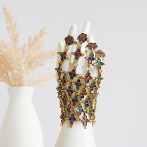 Afghan Handmade Bangle Cuff Bracelet With multicolour finger Rings Afghan Jewellery afghani Jewelry afghani handpiece jewel Afghan Handpiece