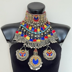 Afghan 3 piece vintage jewellery set Afghan jewellery Afghani jewelry Choker Necklace earrings headpiece Kuchi Jewelry Afghan Jewelry set