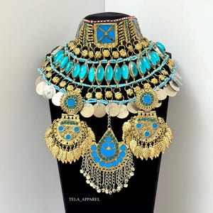 Firuza/Turqouise Afghan Jewellery set 3 piece afghani jewelry set Afghan jewellery Vintage Kuchi earring  headpiece Jewelry Afghan Jewelry