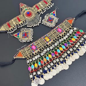 Afghan 3 piece vintage jewellery set Afghan jewellery Afghani jewelry Choker Necklace earrings headpiece Kuchi Jewelry Afghan Jewelry set