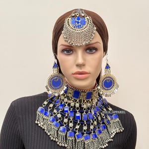 Blue Afghan full jewellery set Afghani Jewelry set Afghan Choker Necklace headpiece earrings Kuchi Jewelry afghan jewelry set afghan earring