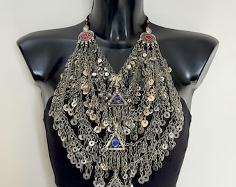 Afghan Multilayers Massive Silver Kuchi Necklace Handmade Bib Necklace With Dangling Tassels Kuchi Necklace Afghani Jewelry Afghan Jewelry