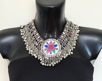 Afghan Vintage Ethnic Boho Choker Multicolor Necklace Vintage Choker Glass Stones Necklace Afghan Jewelry Afghani Vintage Kuchi Choker