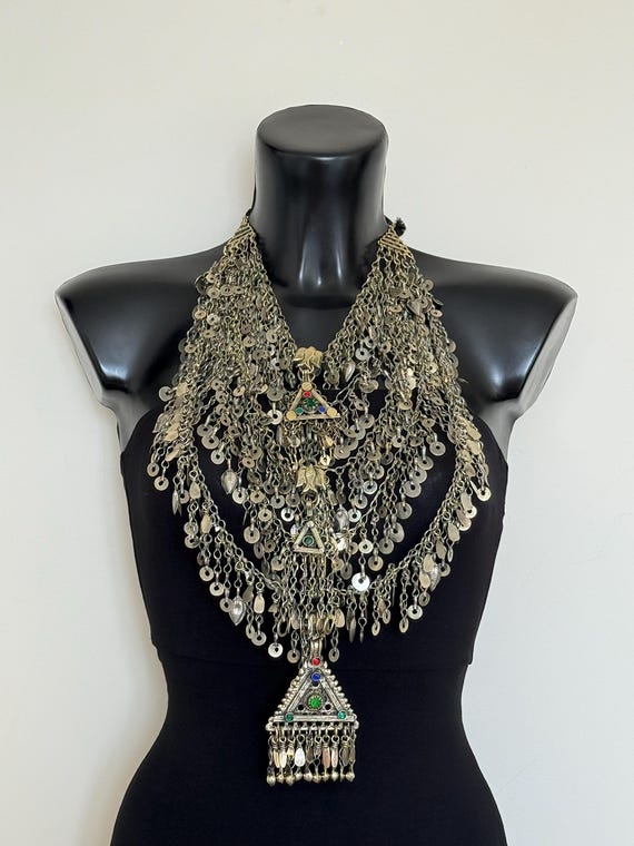 Afghan Multilayers Massive Silver Kuchi Necklace … - image 1