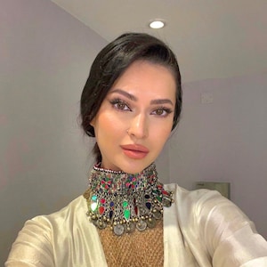 Afghan Vintage Ethnic multicolour Boho Choker, Glass Stones Necklace, Handmade Jewelry, Statement Vintage Kuchi Choker Afghani jewellery
