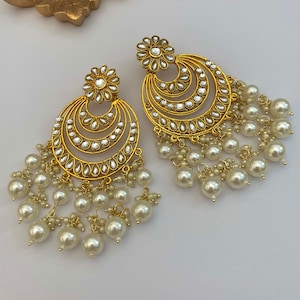 Indische/Pakistanische Chandbali Ohrringe indische Ohrringe indische Kundan Ohrringe Chaandbali Kundan Ohrringe Vergoldet Designer Kundan & Perle