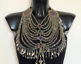 Afghan Multilayers Massive Silver Kuchi Necklace Handmade Bib Necklace With Dangling Tassels Kuchi Necklace Afghani Jewelry Afghan Jewelry
