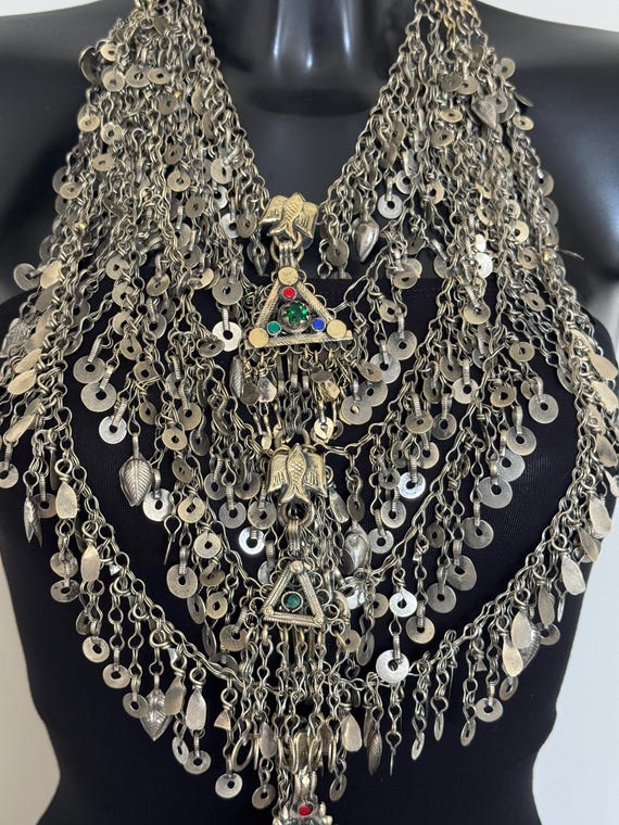 Afghan Multilayers Massive Silver Kuchi Necklace … - image 2
