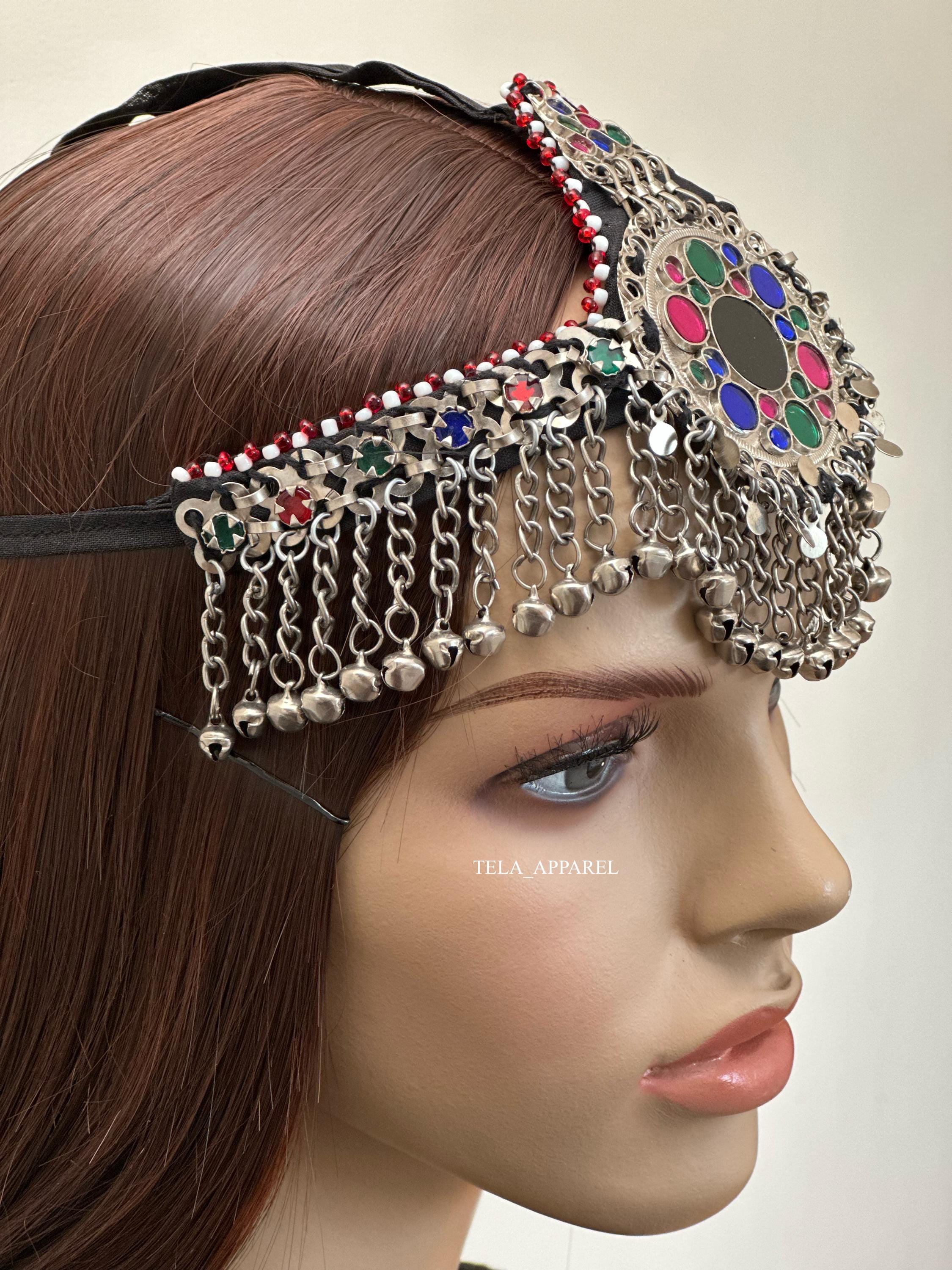 Handmade Ethnic Headpiece, Hair jewelry, Afghan Kuchi Headpiece Matha Patti, Amazon.com: Afghan Tribal Kuchi Headdress Matha Patti  main image 2