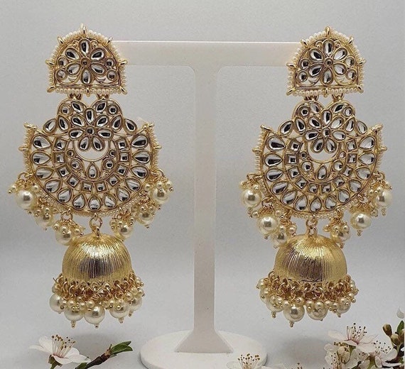 Buy Designer Indian / Pakistani Gold Oxidized Triple Jhumka Earrings Mirror  Lightweight Chandelier Jhumka Jewellery Collection for Eid Wedding Online  in India - Etsy