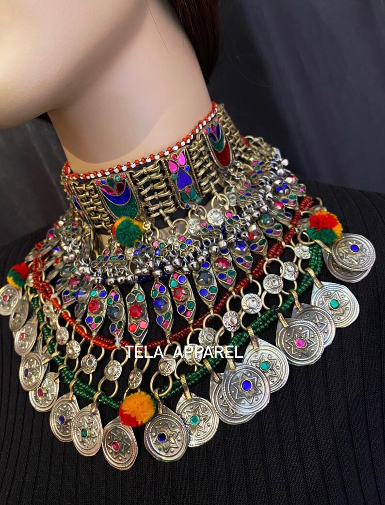 Afghan Vintage Ethnic Boho Choker Multicolor Necklace Vintage Etsy