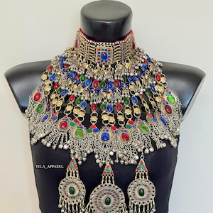 Afghan 3 piece vintage jewellery set Afghan jewellery Afghani jewelry Choker Necklace earrings headpiece Kuchi Jewelry Afghan Jewelry set