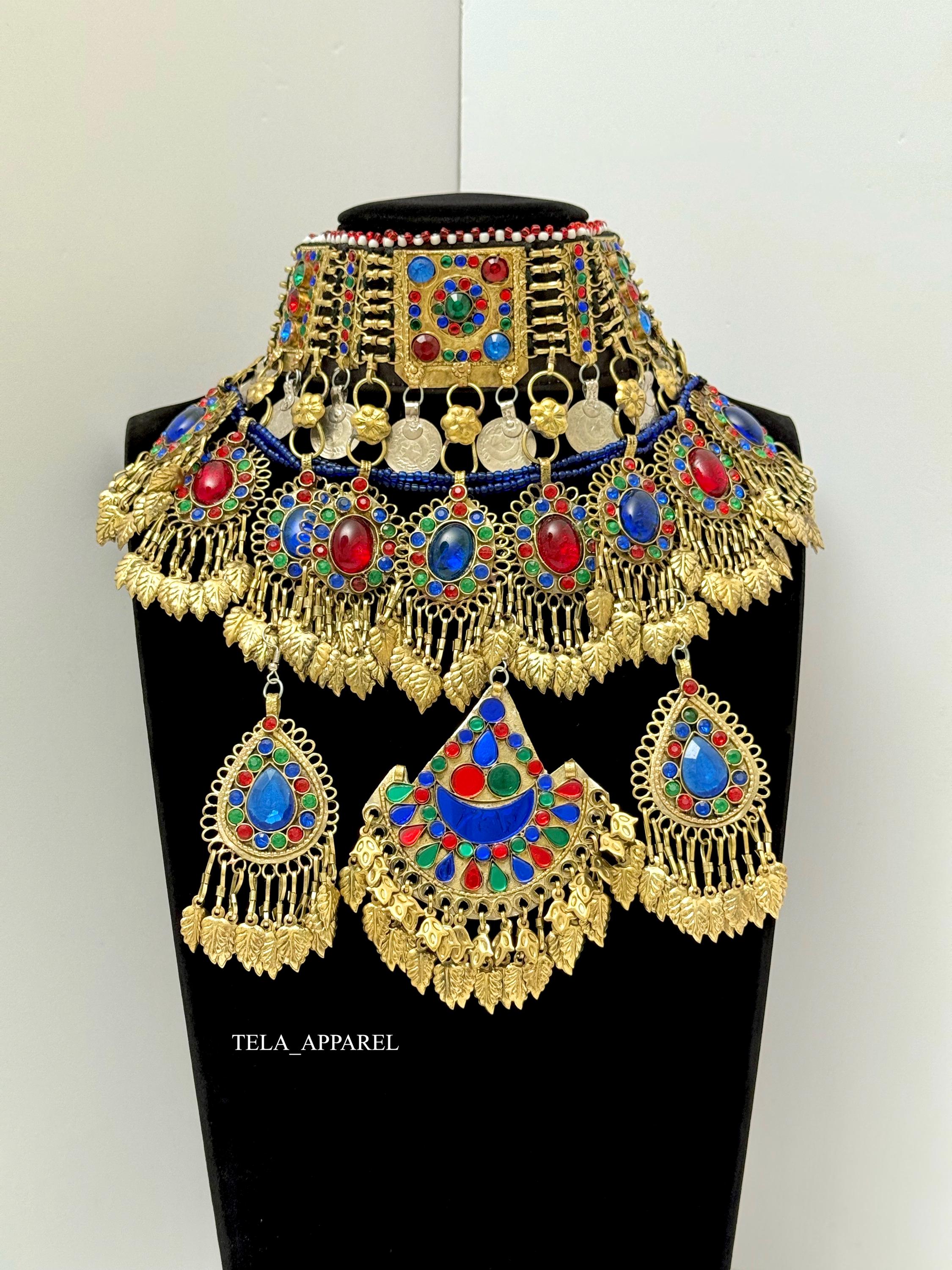 マルチカラーの3ピースヴィンテージアフガニスタンジュエリーフル