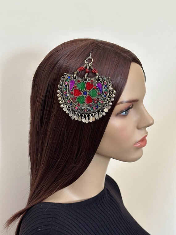 Red and Green Afghan Matha Patti, Kuchi Tribal Head Piece, Hair Accessories, Amazon.com : Afghan Tribal Kuchi Vintage Hair Headdress  main image 2