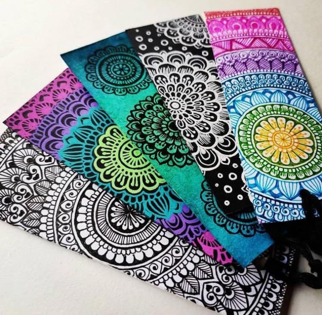 Mandala Art Work Hand Drawing Rainbow Bookmark Handmade - Etsy