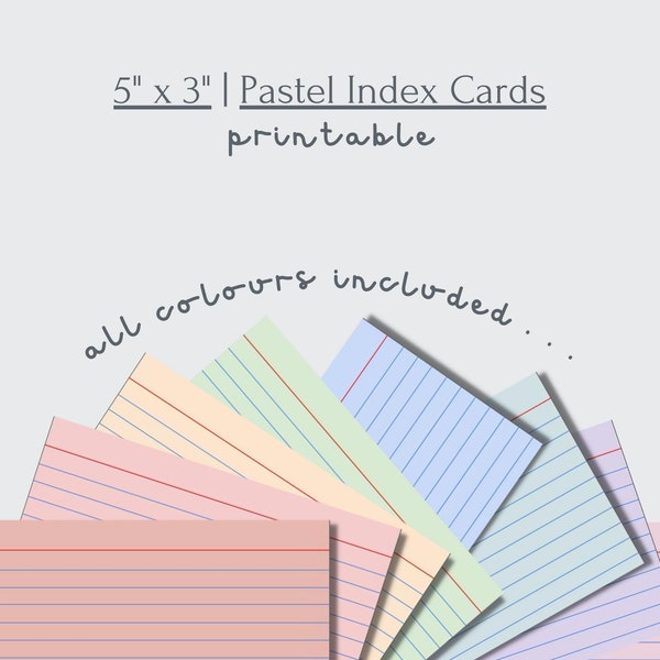 Pastel Index Cards | Standard Size | Printable