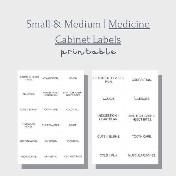 Medicine Cabinet Labels | Minimalist | Printable | 7 sheets, 80 labels