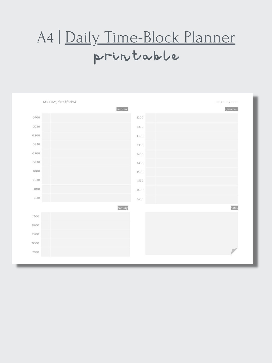 A4 Daily Time-block Planner Minimalist Printable - Etsy